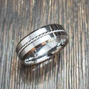 New Real Men's Tungsten Wedding Ring With Cable Inlay Sizes 9-13